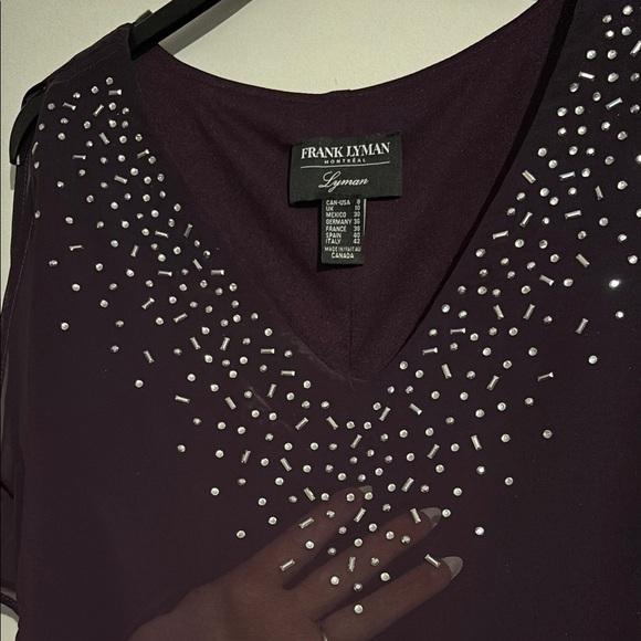 Frank Lyman Design Purple Sheath Dress with Flutter Sleeves - Picture 3 of 7